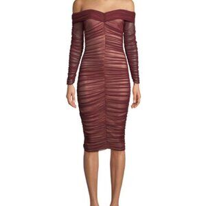 RYSE Womens Zuri Shirred Tulle Off Shoulder Cocktail Dress Size Medium Bodycon